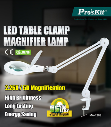 PROSKIT μεγεθυντικός φακός MA-1209LI με σφιγκτήρα, LED, 5D 2.25x, λευκός