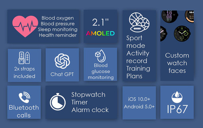 ΙΝΤΙΜΕ smartwatch 9 Pro Max, 2.1", IP67, heart rate, ηχείο & mic, μαύρο