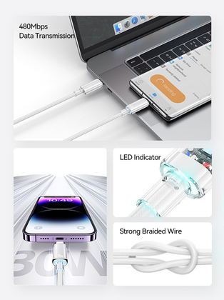 USAMS καλώδιο Lightning σε USB-C US-SJ659, 30W, 480Mbps, 1.2m, μαύρο