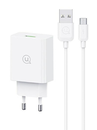 USAMS φορτιστής τοίχου SCXLTZ01 με καλώδιο micro USB, USB, 18W, λευκός