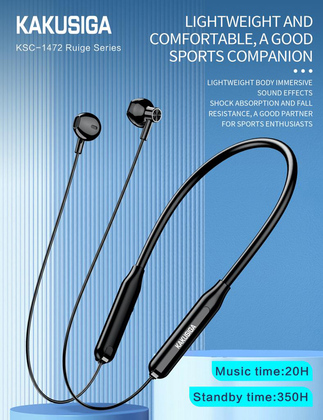 KAKUSIGA earphones KSC-1472 με μαγνήτη, Bluetooth, 10mm, 130mAh, μαύρα KAKUSIGA earphones KSC-1472 με μαγνήτη, Bluetooth, 10mm, 130mAh, μαύρα