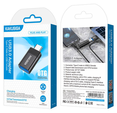 KAKUSIGA αντάπτορας USB-C σε USB KSC-1406, 5Gbps, 4A, μαύρος KAKUSIGA αντάπτορας USB-C σε USB KSC-1406, 5Gbps, 4A, μαύρος