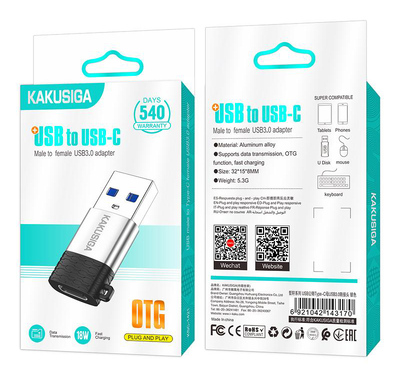 KAKUSIGA αντάπτορας USB-C σε USB KSC-1421, 5Gbps, 18W, γκρι KAKUSIGA αντάπτορας USB-C σε USB KSC-1421, 5Gbps, 18W, γκρι