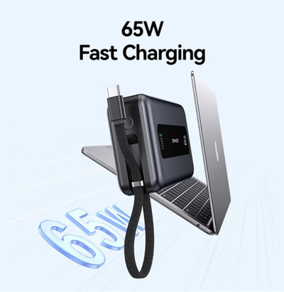 USAMS power bank CD243 με καλώδιο USB-C, 2x θύρες εξόδου, 20000mAh, 65W, γκρι USAMS power bank CD243 με καλώδιο USB-C, 2x θύρες εξόδου, 20000mAh, 65W, γκρι