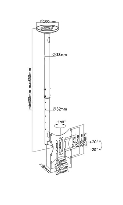 BRATECK βάση οροφής LCD-504A για τηλεόραση 23-42", έως 30kg