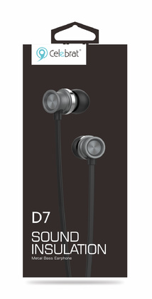 CELEBRAT earphones με μικρόφωνο D7, 3.5mm σύνδεση, Φ10mm, 1.2m, μαύρα