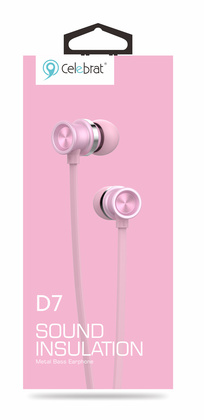 CELEBRAT earphones με μικρόφωνο D7, 3.5mm σύνδεση, Φ10mm, 1.2m, ροζ