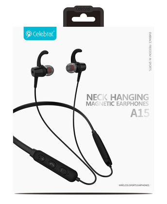 CELEBRAT Bluetooth earphones A15, με μαγνήτη, μικρόφωνο HD, μαύρα