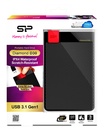 SILICON POWER Εξωτερικός HDD 1TB Diamond D30 D3S, USB 3.1, Black