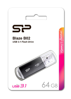 SILICON POWER USB Flash Drive Blaze B02, 64GB, USB 3.2, μαύρο