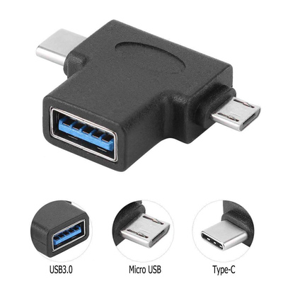 POWERTECH αντάπτορας USB σε USB-C & Micro USB CAB-U117, 5Gbps, μαύρος