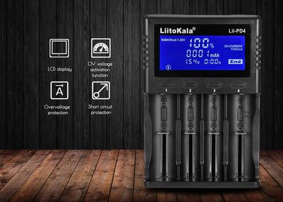 LIITOKALA φορτιστής LII-PD4 για μπαταρίες NiMH/CD, Li-Ion, IMR, 4 slots